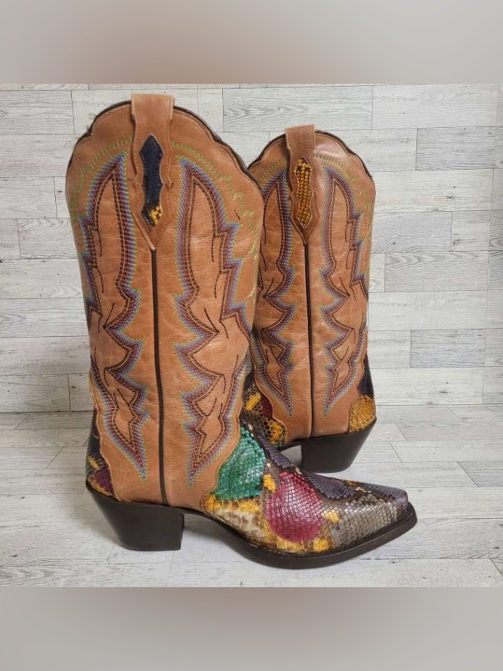 Women’s Dan Post Rainbow Python Snakeskin Leather Exotic Cowboy Boots Size 8 - Picture 7 of 12